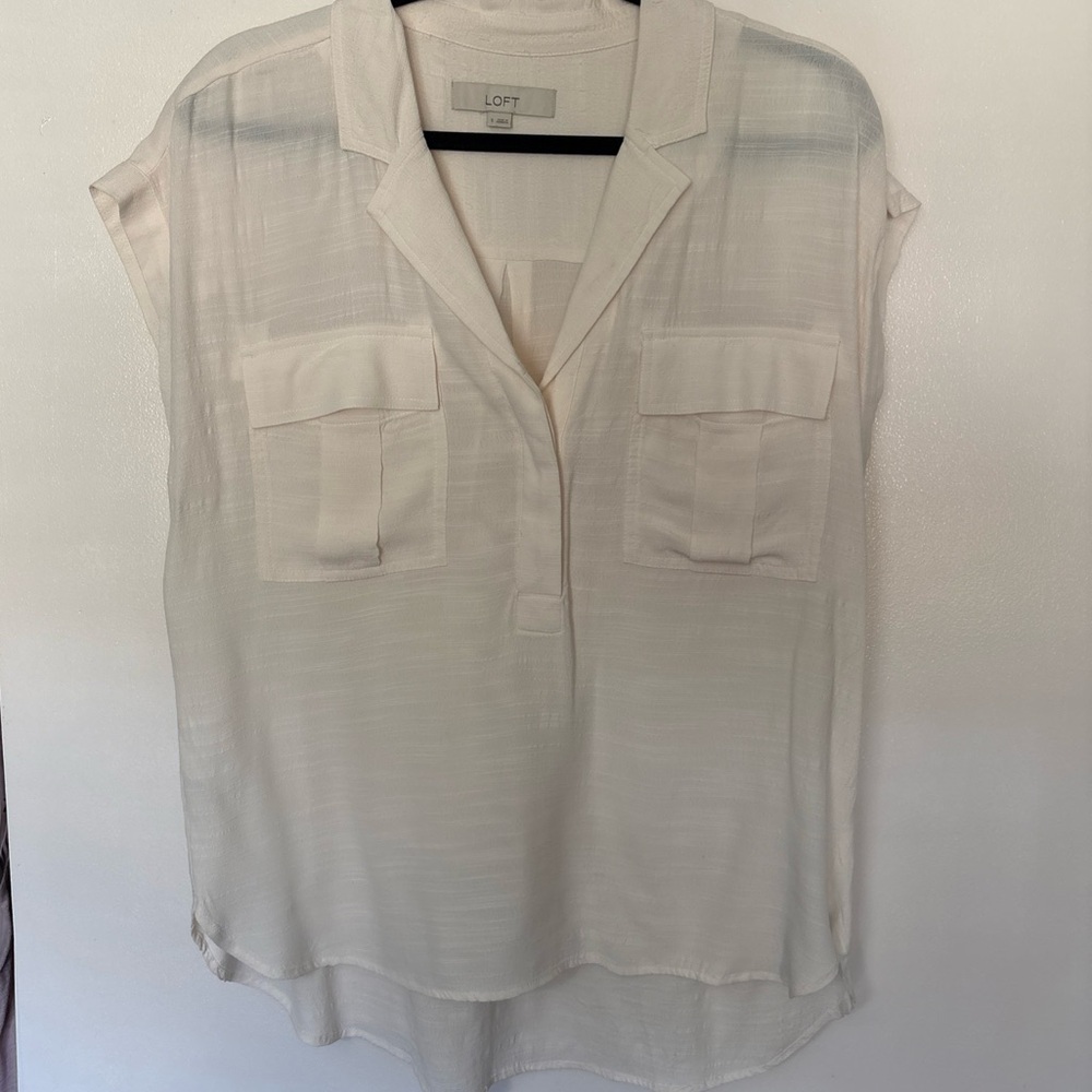 LOFT Cream Short-Sleeve Utility Blouse